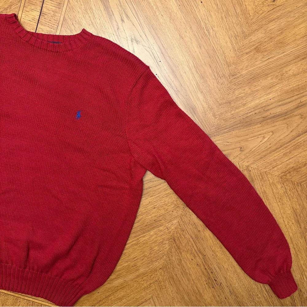 Vintage Polo Ralph Lauren Sweater Mens Size Large Red Knit Cotton Preppy Pony